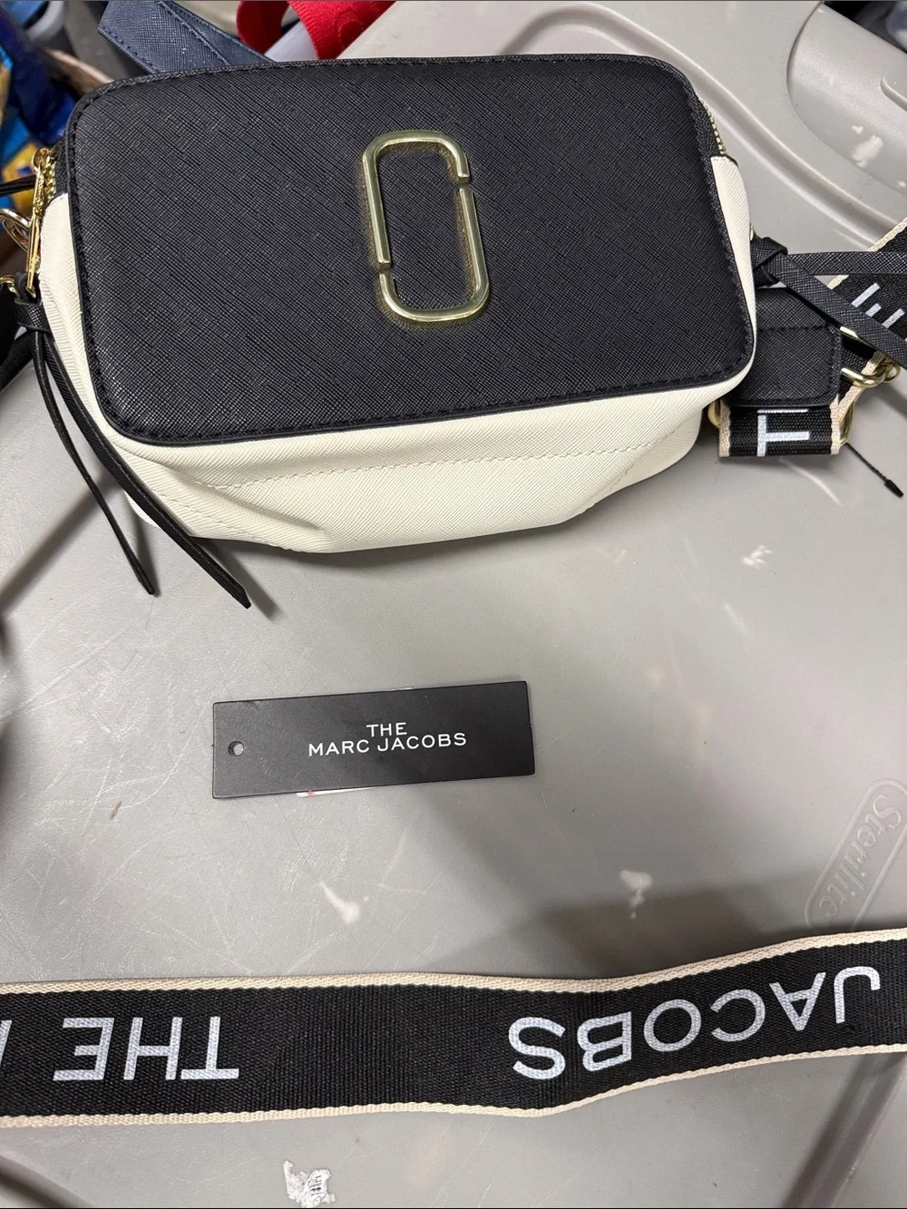 Marc Jacobs Black and Cream Logo Crossbody Camera Bag